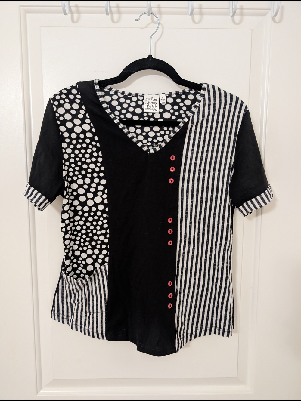 Parsley & Sage Patchwork Polka Dot Stripe Top Pocket Size Small